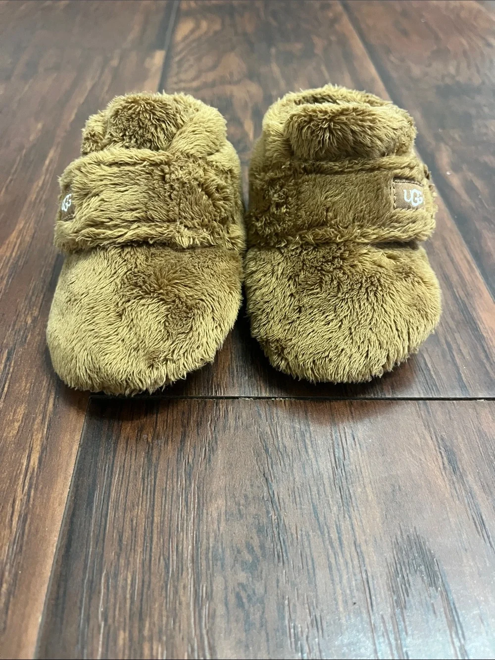 UGG Baby Fuzz Strap Booties in Chestnut